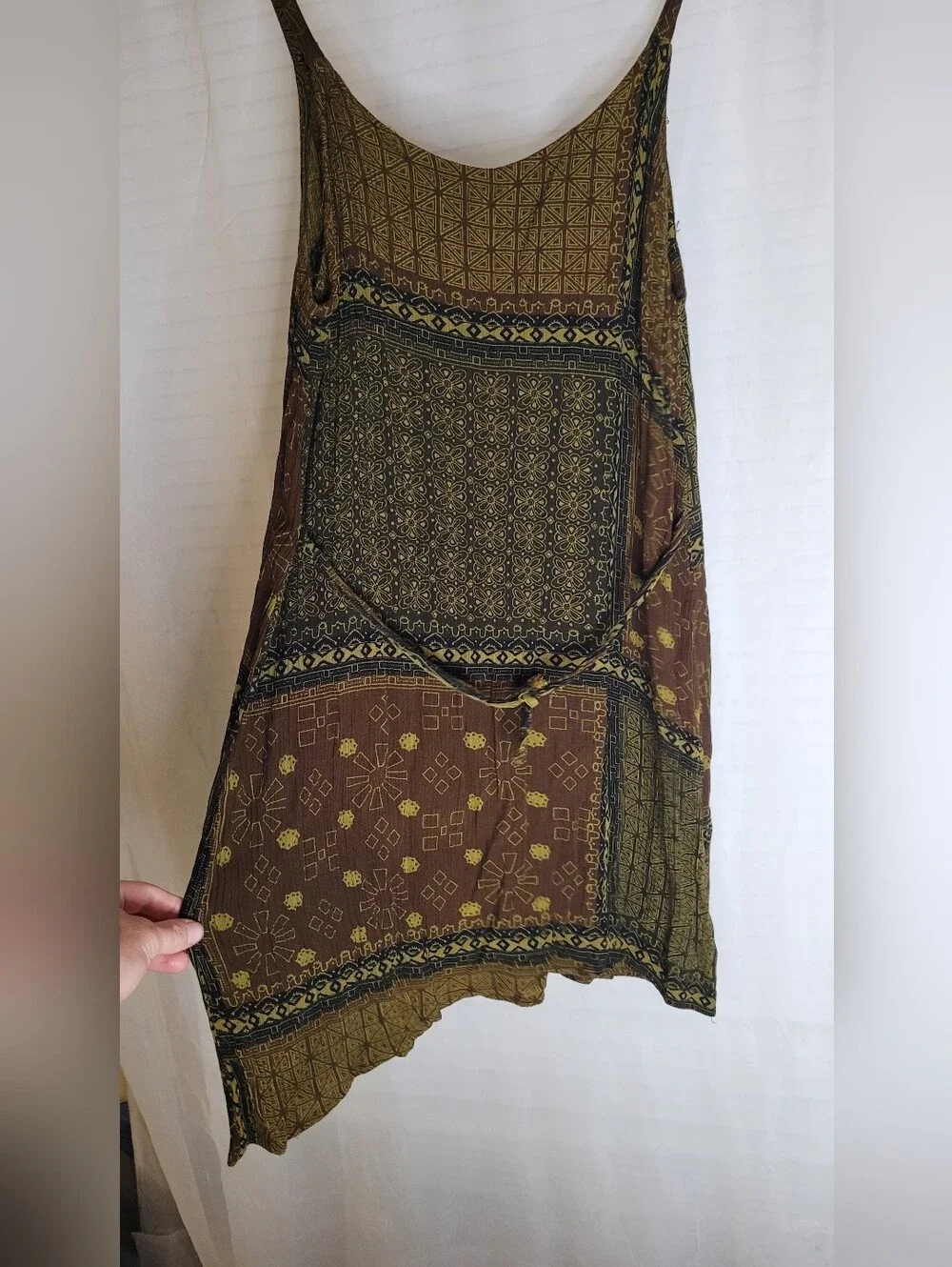Earthy Boho Mini dress Sheer Small/Medium Brown Green Fairy Fae Hippie Festival - Picture 4 of 4